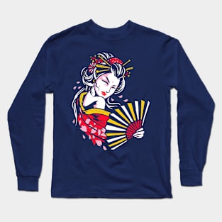 Geisha with Fan Long Sleeve T-Shirt